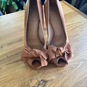 Miu Miu Brown Peep-Toe Heels with Bow